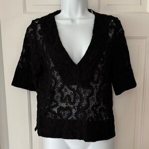 A.L.C. Black Crochet V-Neck Blouse